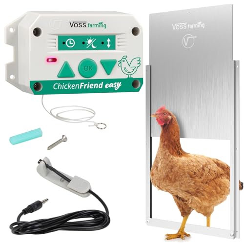 VOSS.farming Set ChickenFriend Easy automatische Hühnertür mit Hühnerklappe 300 x 400mm, Türöffner für Hühnerstall