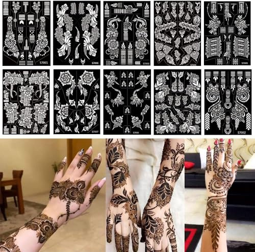 XMASIR 10 plantillas de tatuaje temporal, 20 plantillas de tatuaje de brazo, india, árabe, flash, pegatinas de tatuaje, color DIY
