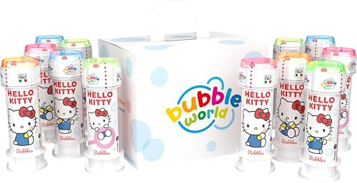 Bubble World – Lot de 12 Bulles de Savon Hello Kitty pour Enfants – Lot de 60 ML – Gadgets d'anniversaire sur Le thème du Chat – Fabriqué en Italie