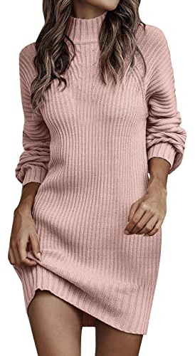 Generisch 2025 invierno manga larga cuello alto color sólido vestido casual suéter vestido de mujer