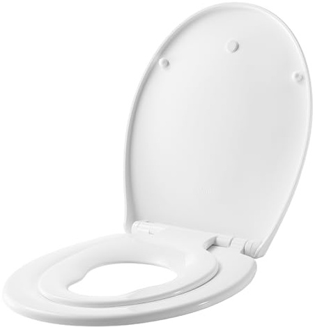 ANNWA Abattant WC Familial avec Siège Enfant Magnétique, Lunette de Toilette en Forme de O avec Frein de Chute, Cuvette WC Clipsable et Fermeture Douceur pour Adultes et Enfants(AMZ-PG307A-BPN-DE)