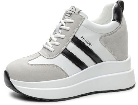 AONETIGER Högklackade kilskor för kvinnor kilar sneakers damer dolda kilklackskor 10 cm snörning plattform tjocka vardagsskor storlek 2,5-6 UK