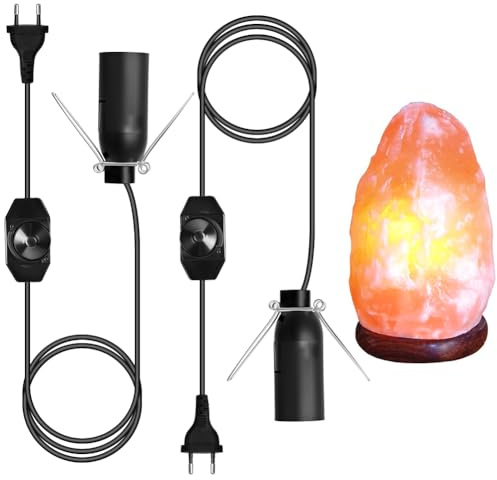 URAQT 2 stycken salt lampkabel E14 med dimmer brytare, 1,5 m kabel med eurokontakt, fjäril metallklämma ersättningskabel för Himalaya saltlampa 220–240 V max 15 W svart