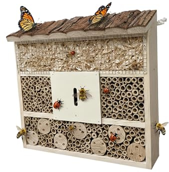 Relaxdays Hotel per Insetti in Legno da Appendere, per api Selvatiche, 28x30x10 cm, Colore Naturale