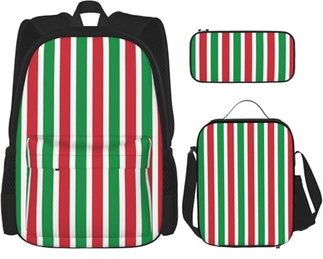 YIJIAYUN 3 st skolväsentligheter italiensk flagga tryck set för studenter: skolväska + pennfodral + lunchväska kombination