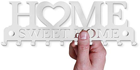 SirHoldeer Schlüsselbrett Home Sweet Home, Schlüsselboard Weiss mit 10 Haken, Schlüssel Aufbewahrung, Schlüsselhaken Modern, Schlüsselhalter Wand, Key Holder Wall, Wanddeko Flur, Metall Deko