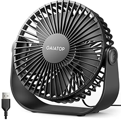 Gaiatop USB Desk Fan, 3 Speeds Strong Airflow, 5.5 Inch Portable 90° Rotate Quiet Cooling, Small Personal Table Fans for Bedroom Home Office Travel Black