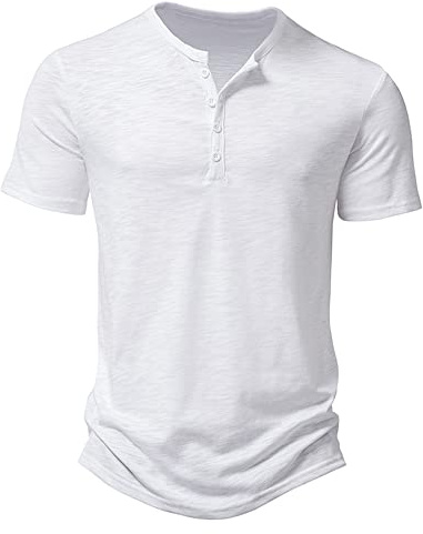 MakingDa Camisa tipo polo Henley de manga corta para hombre, con botones, sin cuello, para la playa, para abuelo, blanco, XXL