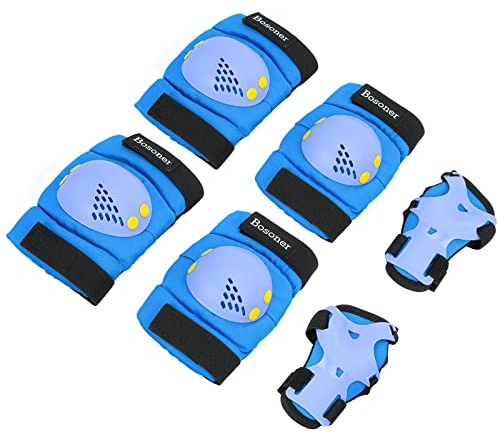 BOSONER Kids/Youth Knee Pads Elbow Pads Wrist Guards Set for 3-15 Years, Child Protective Gear Set for Roller Skates, Cycling, BMX Bike, Skateboard, Inline Skating, Scooter Riding Sports
