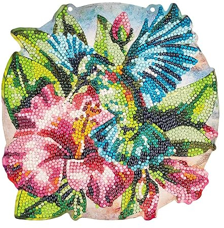 Ideen mit Herz Diamond Painting Image pour fenêtre | Impression recto verso | env. 20 cm de diamètre | Pierres de peinture diamant pour l'avant et l'arrière (colibri)