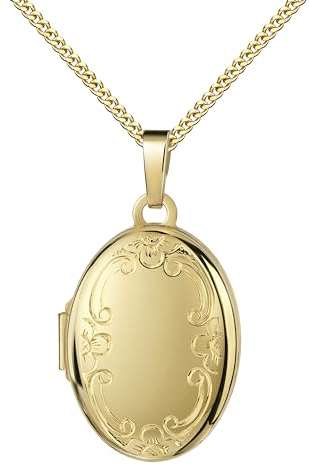 JEVELION Fotomedaillon Foto Medaillon für 2 Bilder 333 Gold Bilder Amulett oval zum Öffnen für Damen mit Kette und Schmuck-Etui Mit Medaillonkette 925 Silber vergoldet - Kettenlänge 60 cm.