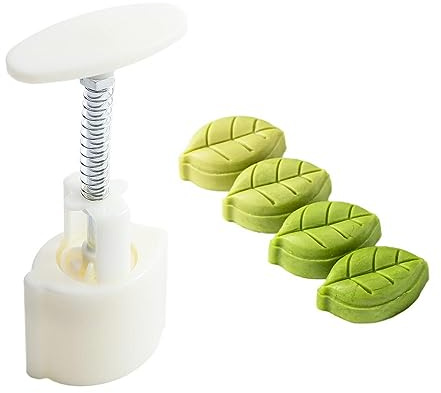 Leaf Shaped Mooncake Mould with Stamp, Chinese Style Mooncake Stamps Mooncake Molds 30g Cookie Stamp Cutter 3D Leaf Shaped Hand Press Mould