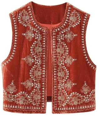 KWTF Vintage automne velours broderie gilet vestes femmes col en V sans manches noir gilets femme mode Mujer hauts