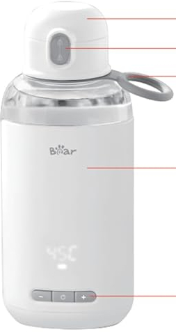 Bear Portable Bottle Warmer for Travel Small Kettle,Fast Heating & 37°C - 70 °C Smart Temperature Control Baby Bottle Warmer, 270ml Glass Capacity,6 Hours Keep Warm Time, Come with USB Cable
