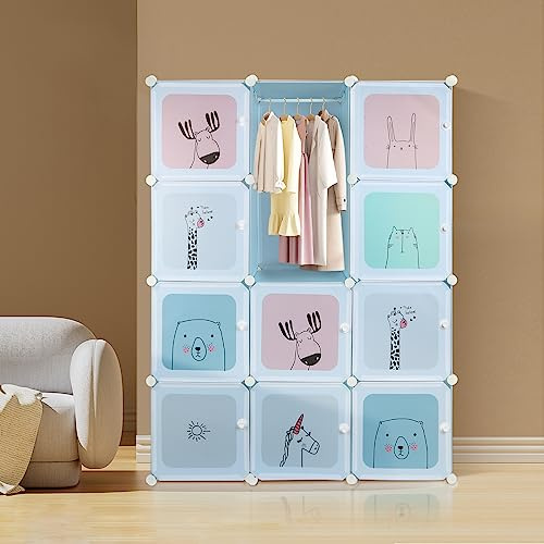 Kedia Armario para niños, armario de dormitorio, armario modular de plástico con puertas, armarios portátiles, armario para niños (110 x 145 x 37 cm azul)