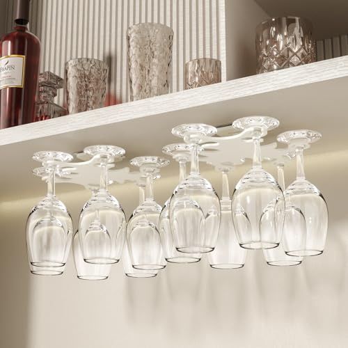 Vaisoeny Glashållare, 360° steglöst roterande vinglashållare, inget hål vinglashållare hängande under hyllan, enkel installation vinglas, förvaring för kök och barer. (2-pack vit)