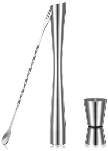Fiada Set di Mixer per Cocktail in Acciaio Inox con Cucchiaio per Mescolare e Misurino Accessori per Bar e Casa