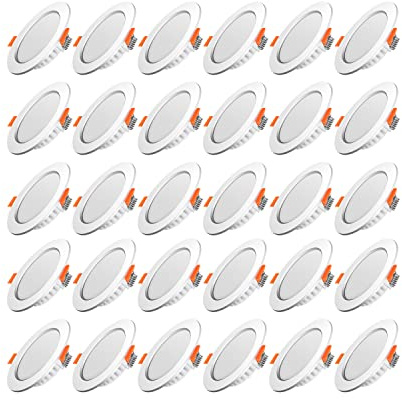 Spot LED Encastrable,Extra Plat,Spot Encastré Led Intérieur Plafond Plafonnier,Rond Ultra Slim Downlight,5W Equivalent 40W Incandescence,230V Blanc Neutre 4500K,Pour Salle de Salon,Cuisine,Lot de 30