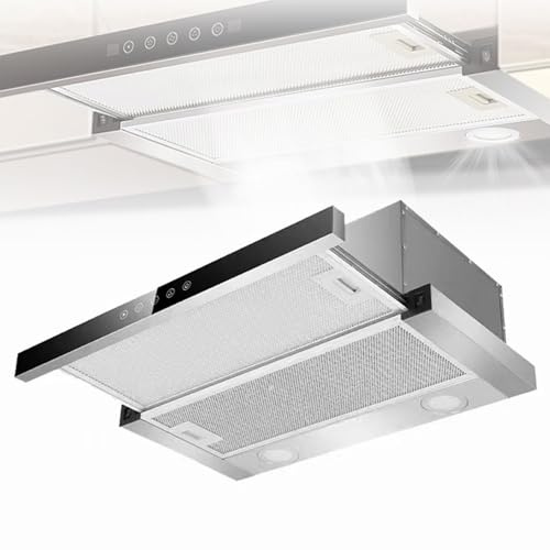 200W 220V Integrated Built In Telescopic Canopy Cooker Hood, 600mm Hidden Stainless Steel Range Hood with Smart Touch Screen, 280pa Recirculating Extractor