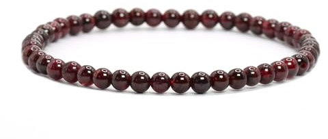 Echtes Granat Edelstein Armband mit runden 4mm Perlen - verschiedene Längen - Heilstein Schutzstein Edelsteinarmband Glücksbringer Talisman Geschenk (Granat, 15CM)