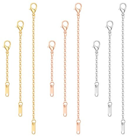Juego de 9 extensores de cadena dorados de aleación de alta calidad para joyas, perfecto para alargar collares y pulseras