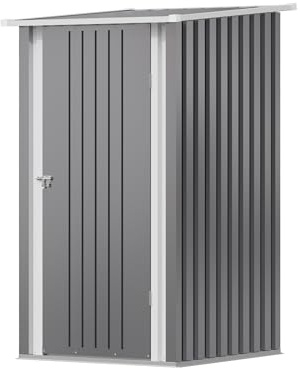 Devoko Casetta per attrezzi in metallo, 96 x 98 x 160 cm, con tetto spiovente, forte e antiruggine, con guanti da lavoro, porta girevole bloccabile, piccola casetta da giardino in acciaio per cortile