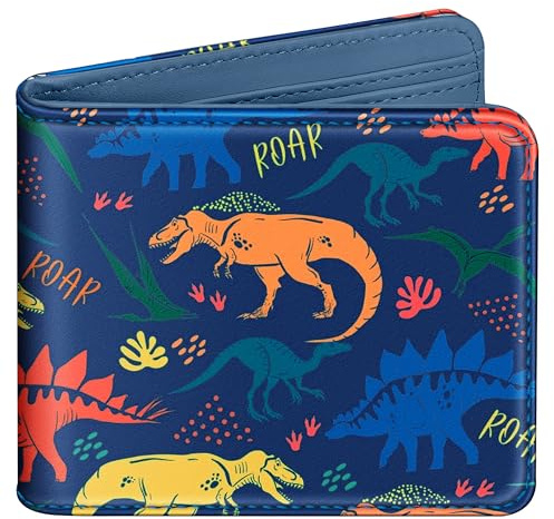 Bistup Boys Wallet Cute Leather Wallet - Credit Card Cash Id Holder Rfid Blocking Bifold Small Wallets With Coin Pocket Id Window Slim for Teen Boys Little Boy Men Youth Guys Cartoon Dinos Design