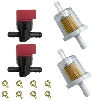 Strongthium Bränslekran 6,35 mm (1/4 tum) kompatibel med Briggs & Stratton 698183 494768, kompatibel med Toro MTD Craftsman, bränslefilter 691035 med klämmor för gräsklippare