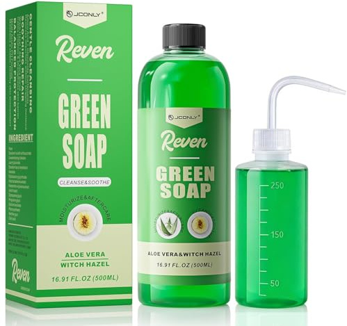 Jconly Green Soap Tattoo 500ml con Botella Pulverizadora de 250 ml, Jabón Verde para Tatuaje, Práctico Set para Limpiar la Piel Antes del Tatuaje