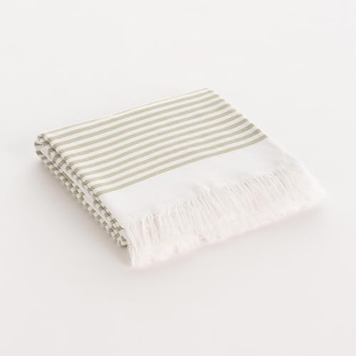 GAMUSI Toalla de Playa Fouta 190 x 180 cm. - Pareo para Playa, Piscina o Sauna, Rayas, Ligera, Secado rapido, Color Verde