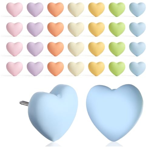Dplolng 30 Pcs Heart Push Pins,Decorative Cute Push Pins Heart Thumb Tacks Multicolored Hearts Tacks for Cork Board Bulletin Board Map Photo Office Organization Home