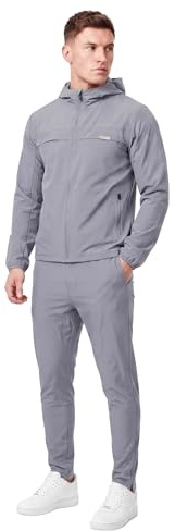 Spindle Men’s 2-Pack Premium Performance Tracksuit Mens Full Set – Tech Bi-Stretch Athletic Hooded Jacket & Jogger Pants Sweatshirt Bundle, Breathable Cotton Poly Training Gym Sweatsuit Set
