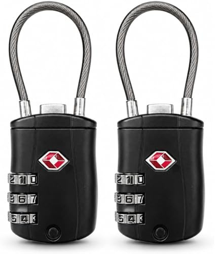 2 X Cadenas TSA à combinaison 3 chiffres pour valise, cadenas de voyage à câble sans clé, alliage de zinc, noir, 88 x 31 x 14 mm