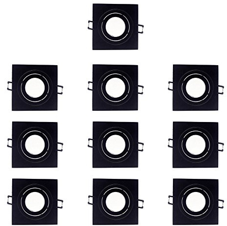 wonderlamp - Pack 10 - Foco Empotrable Techo Cuadrado Basculante, Iluminacion interior, GU10, Negro, 10 Unidades