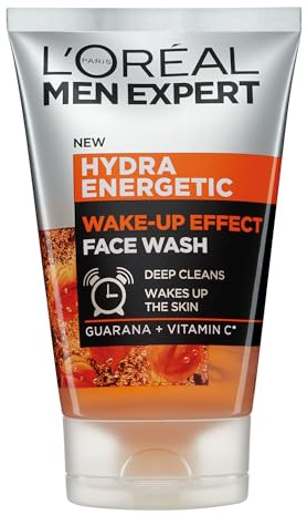 L’Oréal Paris Men Expert Wake-up Effect Face Wash 100ml, Hydra Energetic Face Wash With Vitamin C*, for Dull and Tired-Looking Skin, Cleanses Pores and Energises Skin