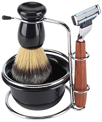 Jadeshay Rasatura Kit degli uomini, Rasatura Manuale Rasoio + Stainess Steel Supporto per Stand + Spazzola per barba + Sapone ciotola, 4Pcs kit barba