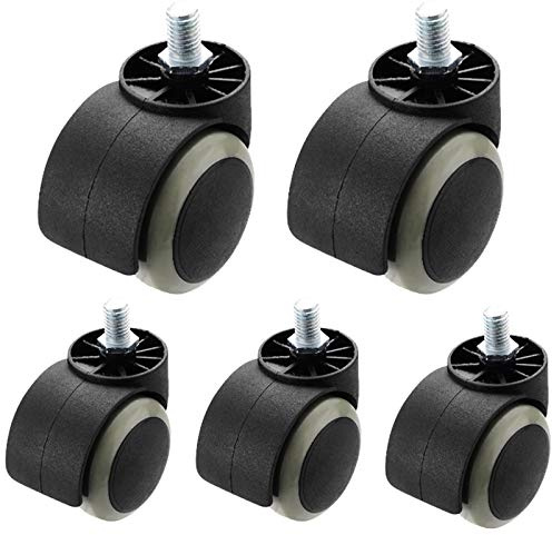 Jolan Rotelle per Mobili con Freno,Rotelle per Sedie da Ufficio,5 Pz,con Viti M10,Rotelle Girevoli,Diametro 50Mm,Rotelle in Nylon Silenziose,Portata 80KG.,Grigio,5X Thread