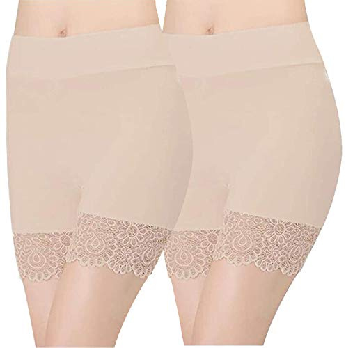 2 Pairs Womens Basic Long Brief Anti Chafing Cotton Shorts Long Leg Knickers Ladies Soft Boxer Shorts Underwear (B-SK+SK-style1)