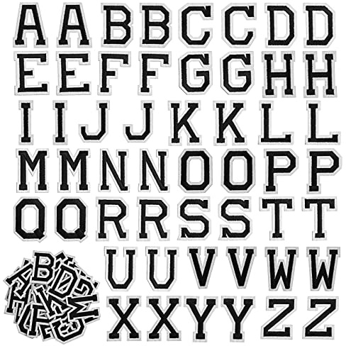 Yolev 52 Piezas Parches de Letras para Planchar A-Z Parche de Bordado de Letras Reparación de Prendas Parche de Costura Zapatos Sombrero Mochila Jeans Accesorios (Negro)