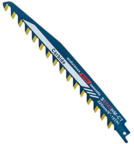 Elecoutek Säbelsägeblatt Hartmetall, Säbelsägeblätter Metall Stein Sägeblatt Säbelsäge Zubehör zum Schneiden von Ytong-Steine, Porenbeton, Ziegelstein, Gasbeton (S0243HM, 225mm)