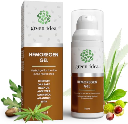 Green idea - Hemoregen Gel - Hämorrhoiden Salbe - mit Rosskastanien, Eichenrinde, Hanföl, Aloe, Panthenol - pflanzliche Erste-Hilfe - Analfissur Salbe - reduziert Brennen und Schmerzen - 50 ml
