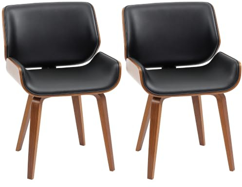 HOMCOM Lot de 2 Chaises de Salle à Manger Vintage Design Noir Pieds en Bois | Chaise Design, Assise Revêtement Synthétique