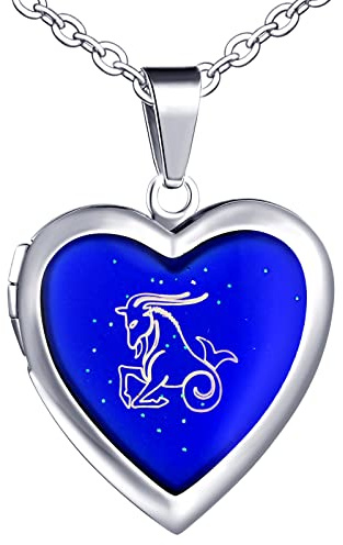 Yumilok Herren Kette aus Edelstahl Damen Halskette mit Herz Anhänger Photo Bilder Steinbock Thermo Stimmung Farbwechsel für Frau Mann Männer