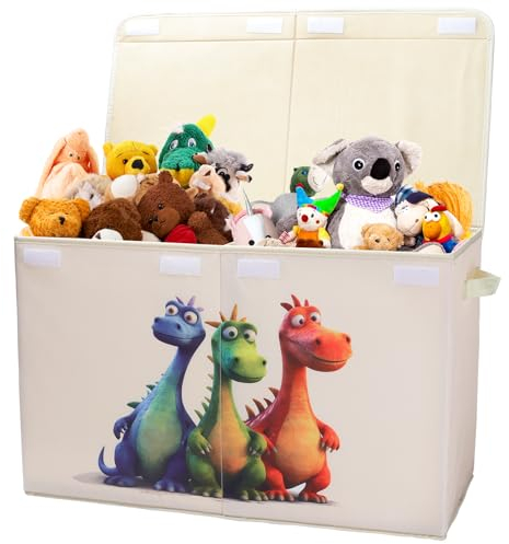 Decalsweet Dinosaur Kids Large Toy Storage Box with Flip-top Lid,Foldable Oxford Toy Storage Organizer Box for Boys-65×30×40cm-Toy Chest with Handles for Bedroom Nursery