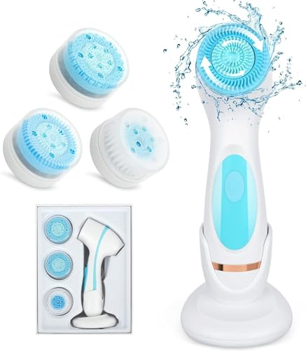 Vothen Brosse Nettoyante Visage,Silicone Exfoliant Brosse Visage Nettoyante Electrique, avec 3 Têtes Brossantes,4 Modes de Vitesse pour Nettoyage en Profondeur, Silicone Face Washing Instrument