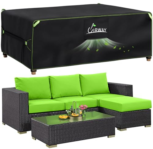 UIRWAY Housse Salon de Jardin avec évent d'air, 180x120x74cm, housse de mobilier de patio extérieur en polyester 420D robuste avec bandes réfléchissantes