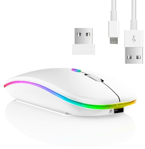 Vinmooog Mouse Bluetooth Ricaricabile, Ergonomico Wireless Con 3 DPI, Retroilluminato a 7 Colori, Ricevitore USB 2,4GHz per PC Mac