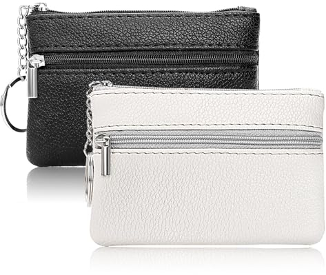 Schlüsseletui 2 Stück Lederetui für Münzen und Schlüssel, Vielseitige Schlüsselmäppchen aus Leder mit 2 Geld Taschen,Auto Schlüsselanhänger und Kartenetui, Kleingeldbörse für Damen und Herren