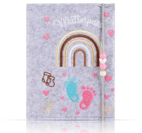 Mutterpasshülle aus Filz mit Fächern, Mutterpass Schutzhülle, deutschen Mutterpass Hülle U-Heft Hülle für Impfpass Versichertenkarte Ultraschallbild Untersuchungsheft Hülle, Grau