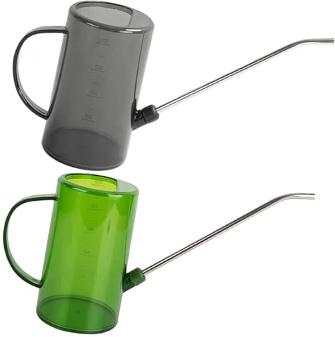 2 Arrosoirs de 1l de Capacité, Arrosoir Jardin, Arrosoir pour Plantes d'Intérieur, Arosoires Extérieur, avec Long Bec et Tête De Pulvérisation Amovible pour Les Plantes de Jardin Bonsaï (Gris/Vert)